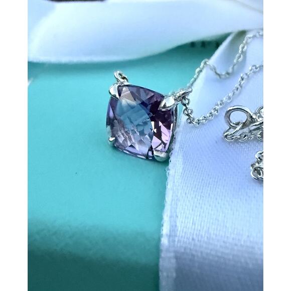 Tiffany & Co. Silver 2ct Purple Amethyst Gemstone Pendant Sparkler Necklace 16" - Picture 6 of 13